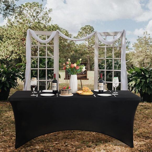 Hussome Lot of 2- 6FT Black Stretch Fitted Tablecloths for Rectangle Tables New - Picture 1 of 9